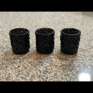 Black sequin and beaded votive candle holders